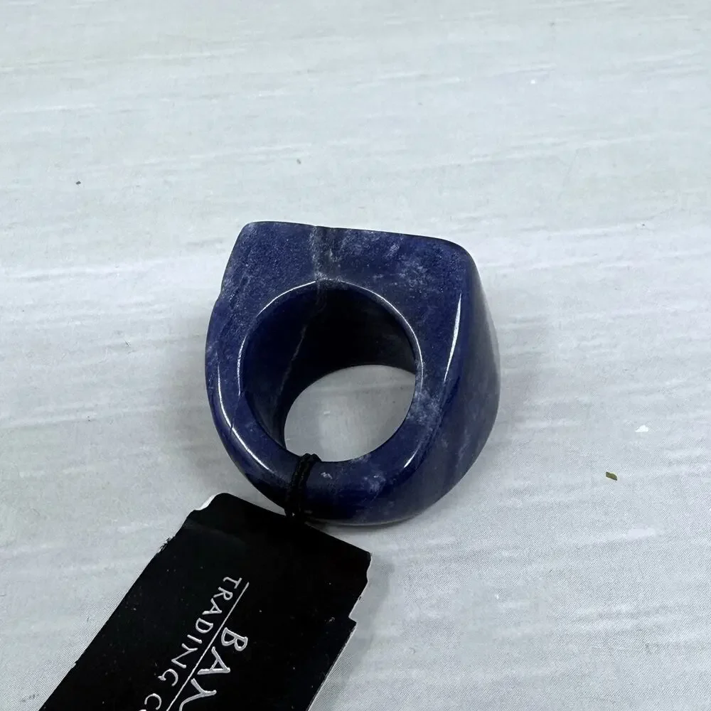 Chunky One Piece Blue Quartz Polished Stone Ring Size 6